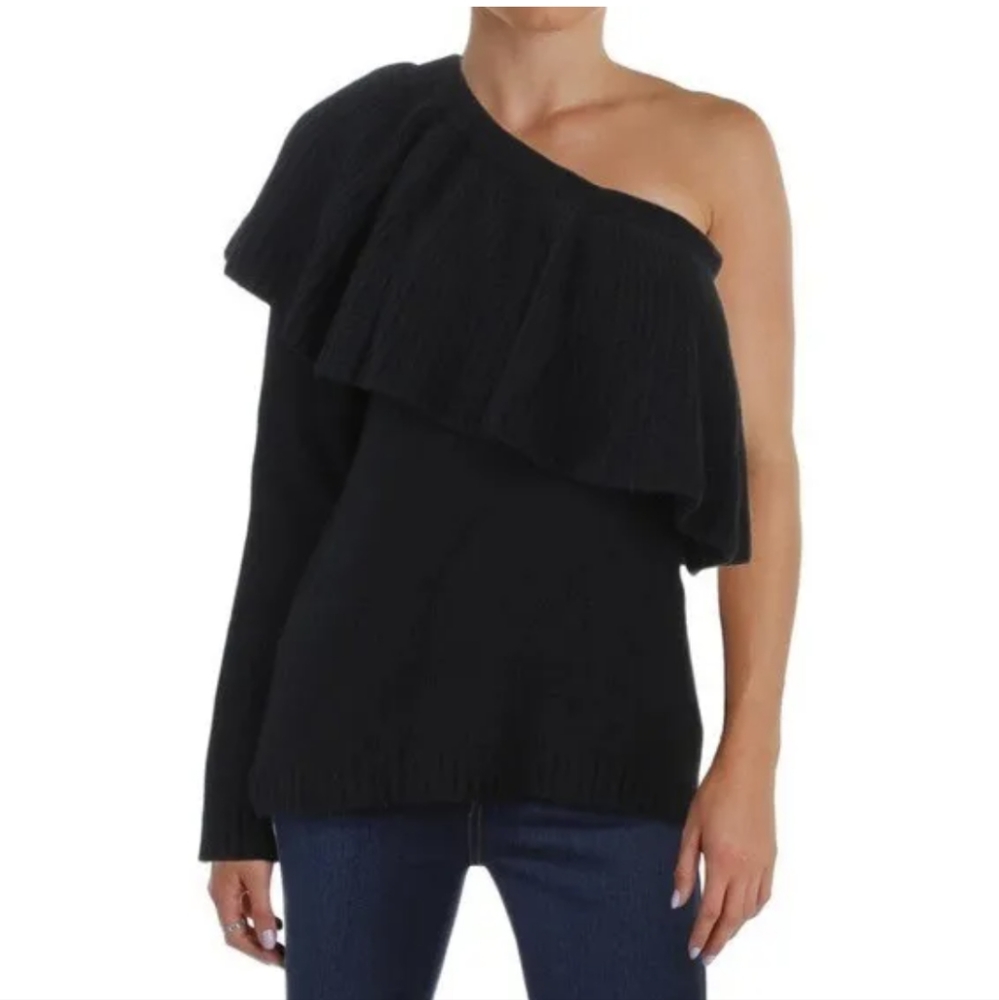 Cashmere Ruffled one shoulder one sleeve sweater NWT